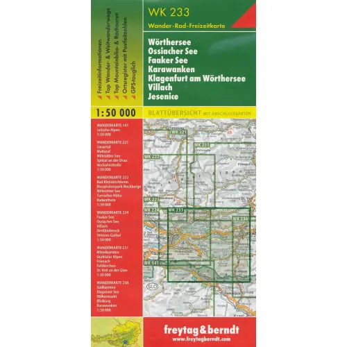 Worthersee, Ossiacher See, Faaker See, Karawanken, Klagenfurt am Worthersee, Villach, Jesenice, 1:50 000