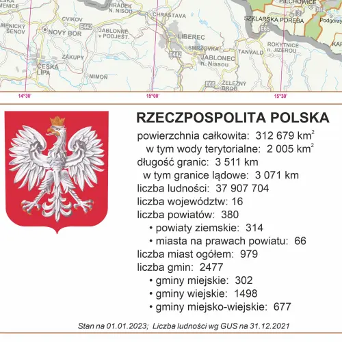 Polska mapa ścienna administracyjna na podkładzie do wpinania, 1:500 000, ArtGlob