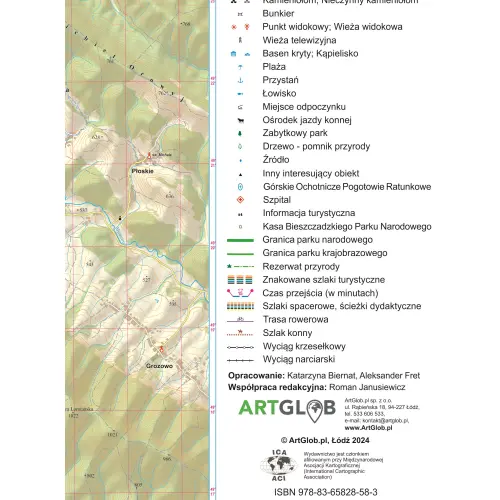 Bieszczady mapa ścienna arkusz laminowany, 1:50 000, ArtGlob