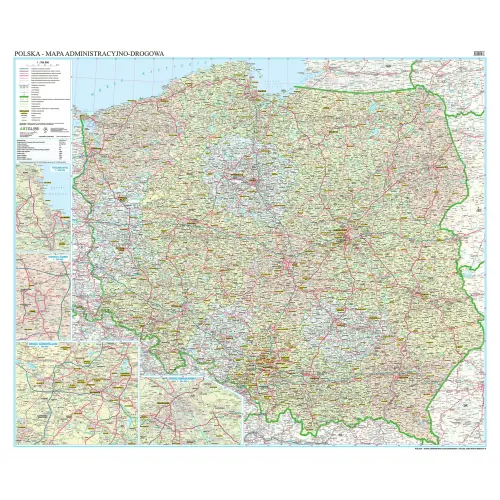 Polska mapa ścienna administracyjno-drogowa arkusz laminowany 1:700 000, ArtGlob