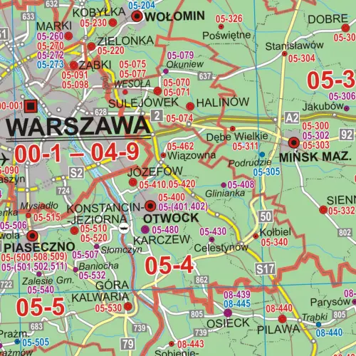 Polska mapa ścienna kody pocztowe na podkładzie magnetycznym, 1:500 000, ArtGlob