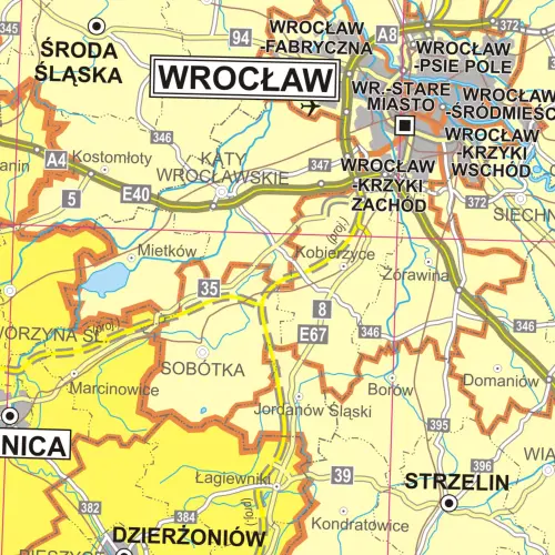 Polska - mapa ścienna obszarów właściwości prokuratur, 1:500 000, ArtGlob