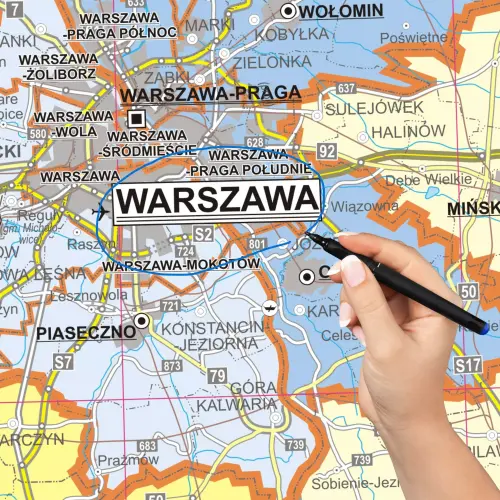 Polska - mapa ścienna obszarów właściwości sądów powszechnych na podkładzie magnetycznym, 1:500 000, ArtGlob