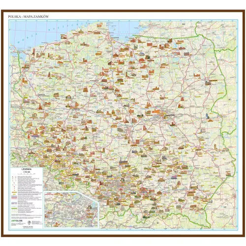 Polska mapa ścienna zamków na podkładzie do wpinania, 1:700 000, ArtGlob