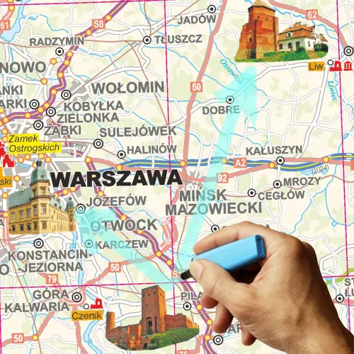 Polska mapa ścienna zamków na podkładzie magnetycznym, 1:700 000, ArtGlob