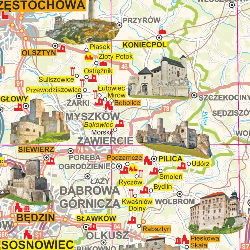 Polska mapa ścienna zamków na podkładzie do wpinania, 1:700 000, ArtGlob