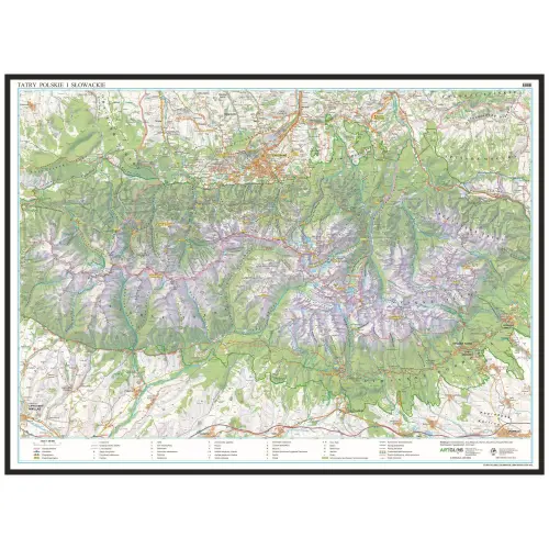 Tatry polskie i słowackie mapa ścienna na podkładzie, 1:35 000, ArtGlob