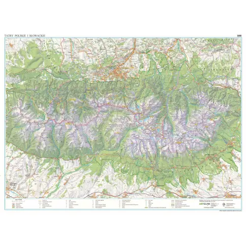 Tatry polskie i słowackie mapa ścienna arkusz laminowany, 1:35 000, ArtGlob