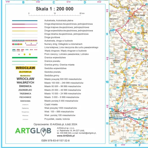 Województwo dolnośląskie mapa ścienna arkusz laminowany, 1:200 000, ArtGlob