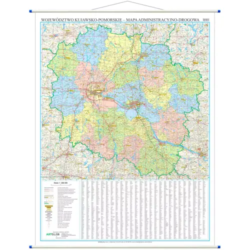 Województwo kujawsko-pomorskie mapa ścienna, 1:200 000, ArtGlob