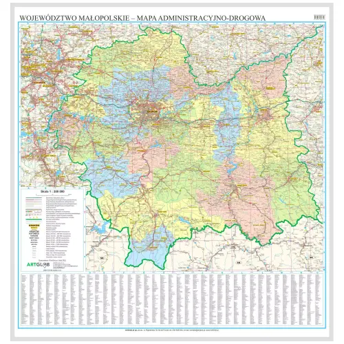 Województwo małopolskie mapa ścienna na podkładzie magnetycznym, 1:200 000, ArtGlob
