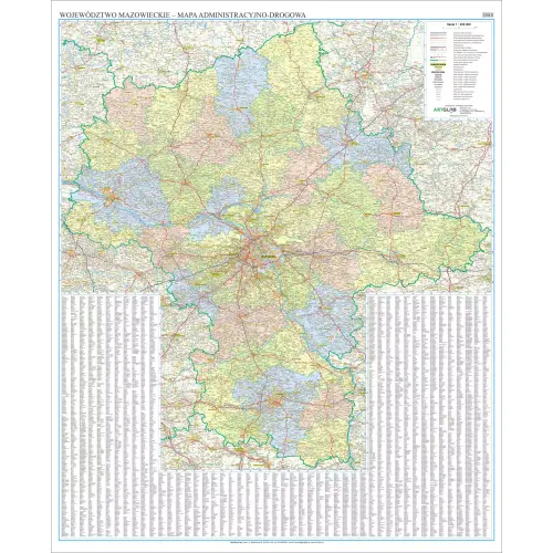 Województwo mazowieckie mapa ścienna administracyjno-drogowa arkusz papierowy, 1:200 000, ArtGlob