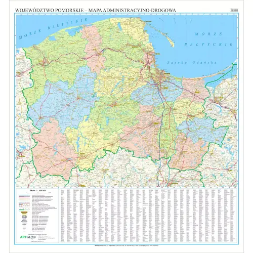 Województwo pomorskie mapa ścienna arkusz laminowany, 1:200 000, ArtGlob