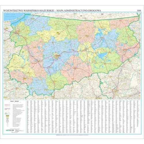 Województwo warmińsko-mazurskie mapa ścienna arkusz papierowy, 1:200 000, ArtGlob