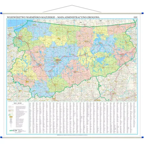 Województwo warmińsko-mazurskie mapa ścienna, 1:200 000, ArtGlob