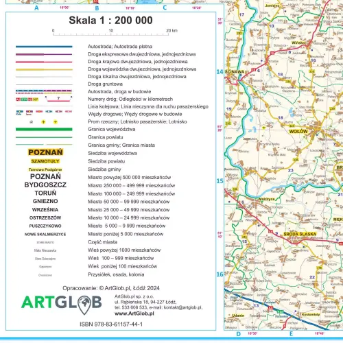 Województwo wielkopolskie mapa ścienna arkusz papierowy, 1:200 000, ArtGlob
