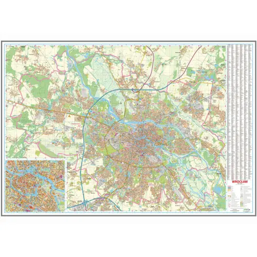 Wrocław mapa ścienna na podkładzie magnetycznym, 1:15 000, ArtGlob