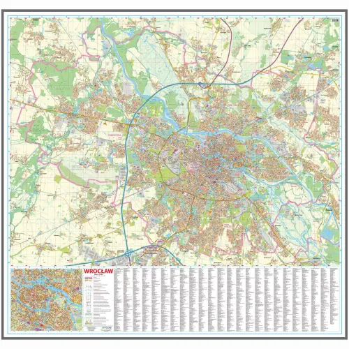Wrocław mapa ścienna na podkładzie do wpinania, 1:20 000, ArtGlob