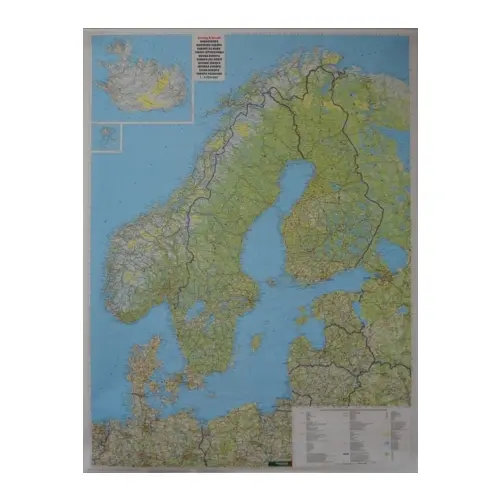Skandynawia mapa ścienna drogowa na podkładzie 1:2 000 000