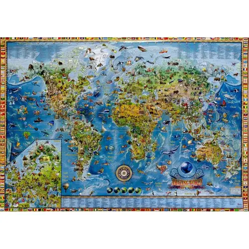 Amazing world - świat dla dzieci mapa ścienna na podkładzie do wpinania