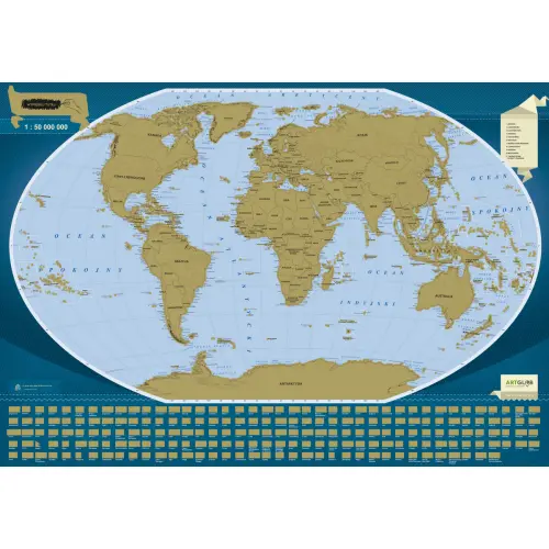 Świat mapa zdrapka na podkładzie 1:50 000 000