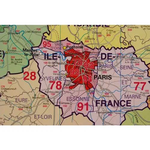 Francja mapa ścienna kody pocztowe arkusz laminowany 1:1 000 000