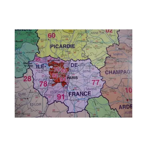 Francja mapa ścienna kody pocztowe na podkładzie 1:1 000 000