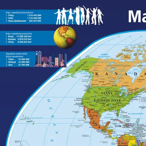 Świat mapa ścienna polityczna na podkładzie magnetycznym 1:40 000 000