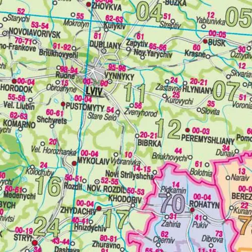 Ukraina mapa ścienna kody pocztowe arkusz papierowy 1:1 000 000