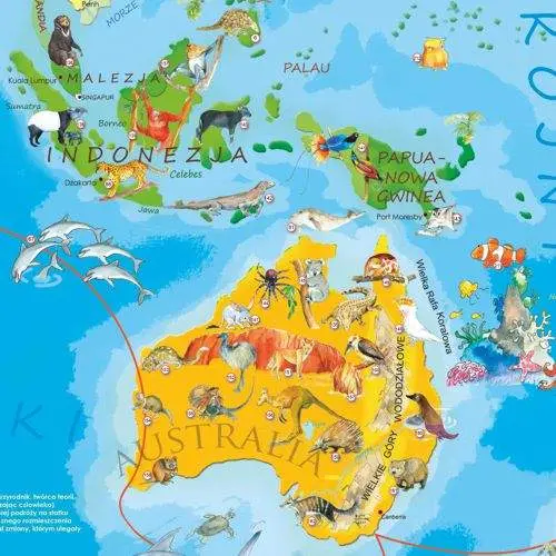 Zwierzęta Świata Młodego Odkrywcy mapa ścienna - tapeta XL dla dzieci