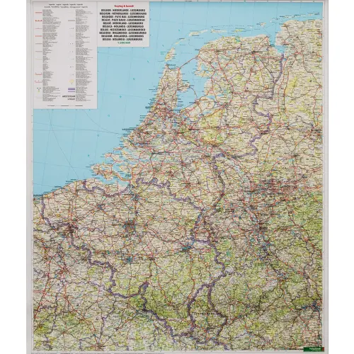 Benelux Belgia Holandia Luksemburg mapa ścienna samochodowa arkusz laminowany 1:500 000
