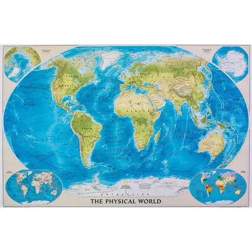 Świat mapa ścienna fizyczna arkusz papierowy 1:35 842 000