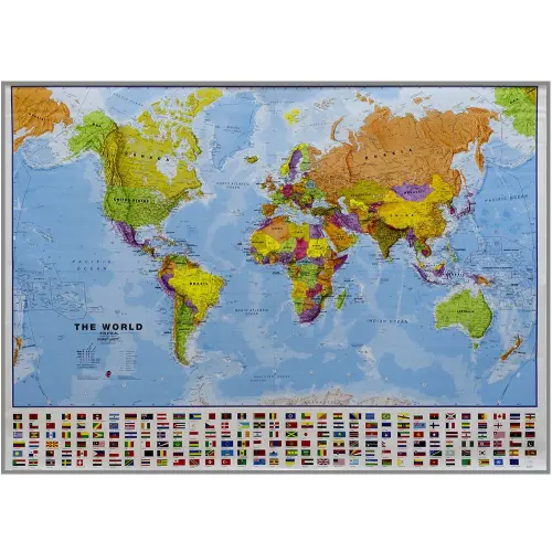 Świat Polityczny mapa ścienna na podkładzie do wpinania znaczników 1:30 000 000