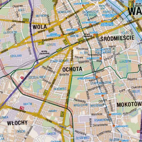Okolice Warszawy mapa ścienna drogowa na podkładzie do wpinania 1:100 000