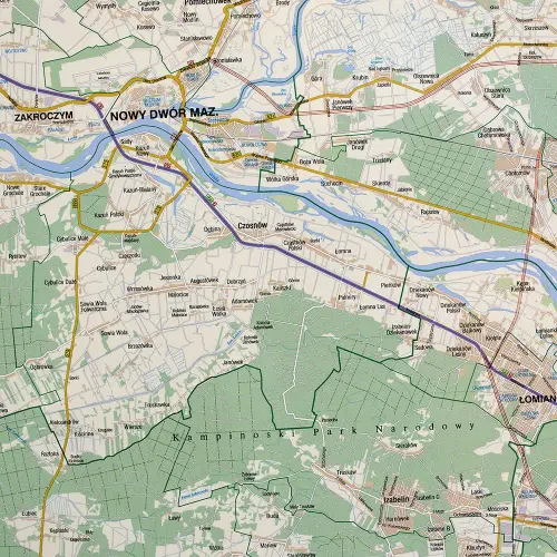 Okolice Warszawy mapa ścienna drogowa na podkładzie do wpinania 1:100 000