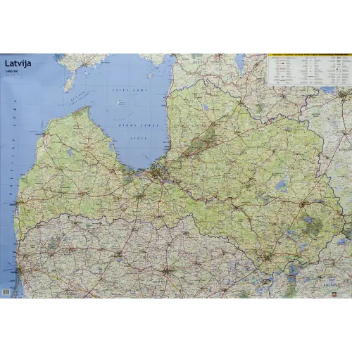 Łotwa mapa ścienna drogowa arkusz laminowany 1:400 000