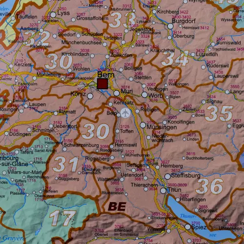 Szwajcaria mapa ścienna kody pocztowe na podkładzie magnetycznym 1:400 000