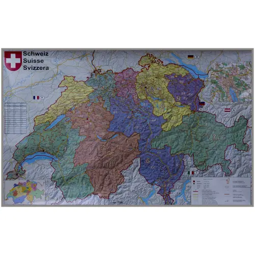 Szwajcaria mapa ścienna kody pocztowe na podkładzie 1:400 000
