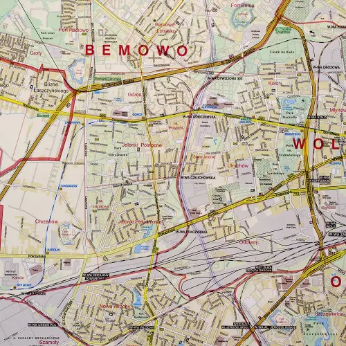 Warszawa mapa ścienna drogowa na podkładzie 1:22 500
