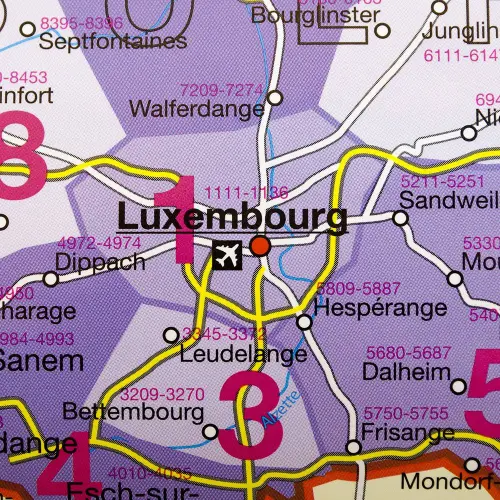 Benelux Belgia Holandia Luksemburg mapa ścienna kody pocztowe na podkładzie 1:420 000