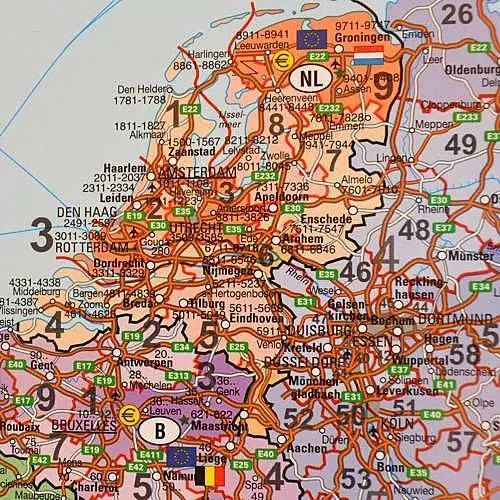 Europa mapa ścienna kody pocztowe na podkładzie magnetycznym, 1:3 600 000