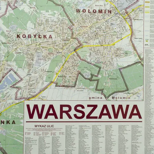 Warszawa mapa ścienna administracyjno-drogowa 1:18 000