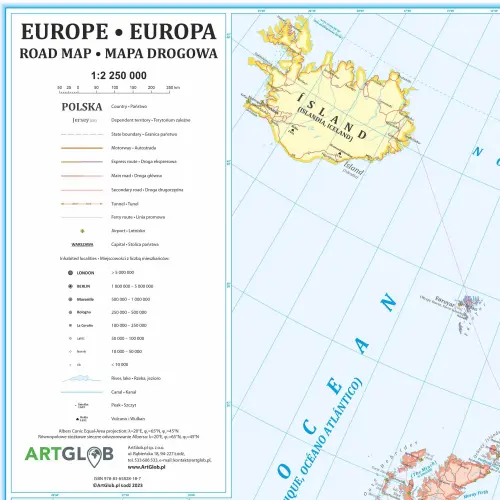 Europa mapa ścienna polityczna na podkładzie do wpinania 1:2 250 000