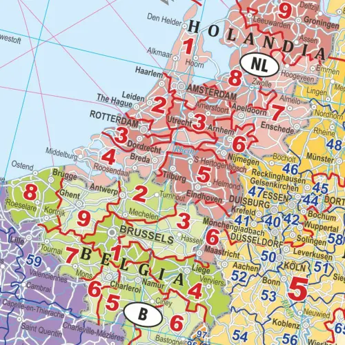 Europa mapa ścienna kody pocztowe, 1:3 750 000