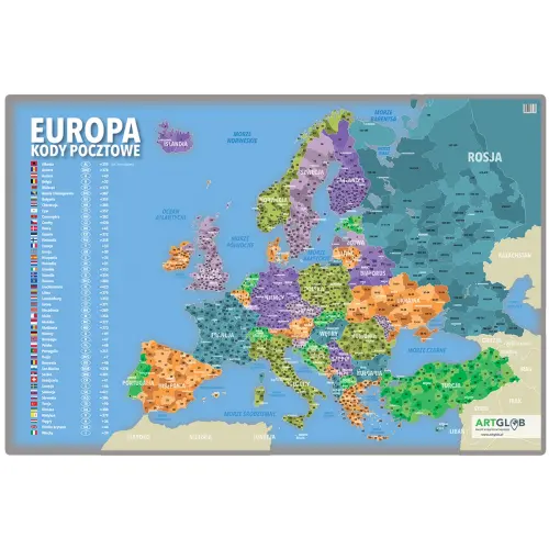 Europa mapa ścienna kody pocztowe na podkładzie magnetycznym