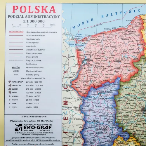 Polska mapa ścienna administracyjna na podkładzie magnetycznym 1:1 800 000