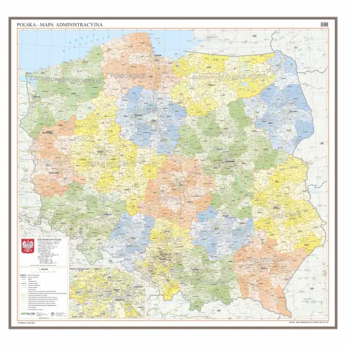 Polska mapa ścienna administracyjna na podkładzie magnetycznym, 1:500 000, ArtGlob