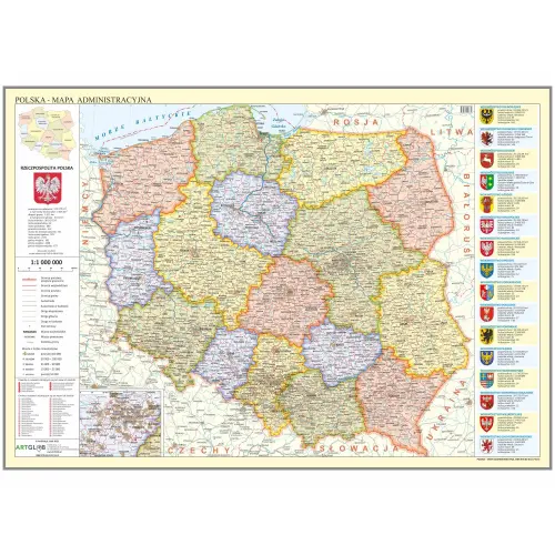 Polska mapa ścienna administracyjna na podkładzie magnetycznym 1:1 000 000