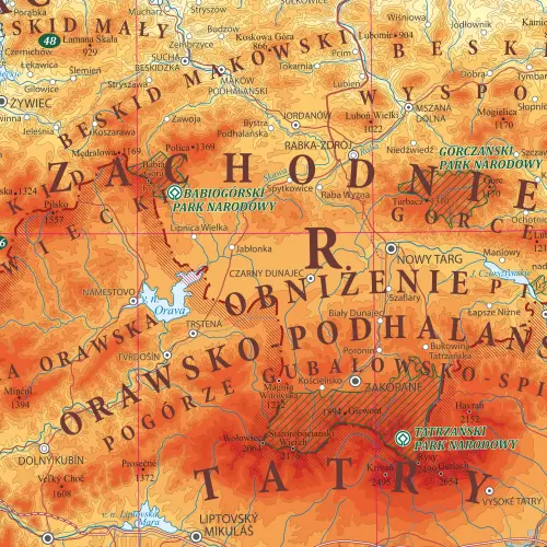 Polska mapa ścienna fizyczna na podkładzie magnetycznym 1:700 000