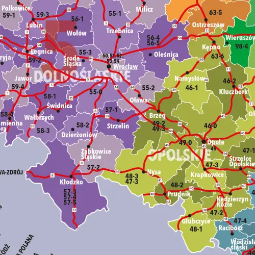 Polska mapa ścienna kody pocztowe arkusz papierowy